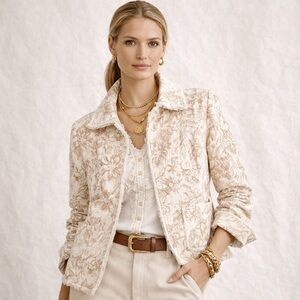 DD Collection Tan & Cream Boho Fringe Tapestry Blazer